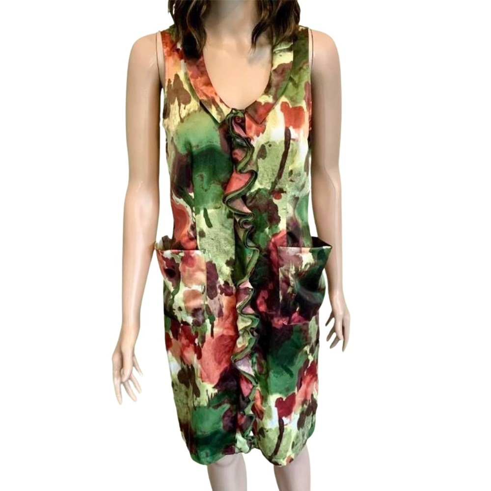 Vera Wang Sleeveless Floral Ruffle Dress
